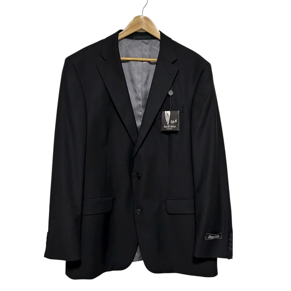 Kenneth Roberts Platinum Collection Fine Worsted Wool Black Tailored Blazer  46L